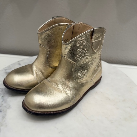Janie and Jack Gold Girl Boots Size 11 Flowers Cowgirl - Picture 1 of 8